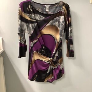 Cache Purple Tan Asymmetrical Twist Front Top X-Small